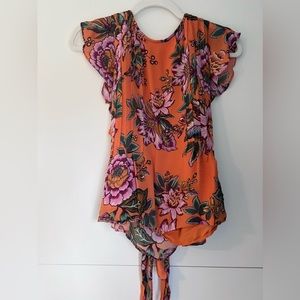 Orange floral belted blouse - Farm Rio - Medium